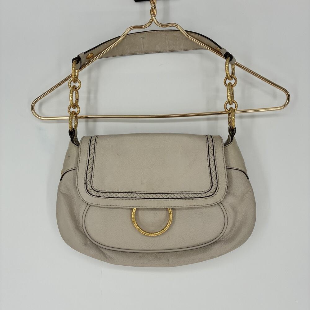 Elliot Lucca Cream Leather Handbag Purse Gold Chain Strap